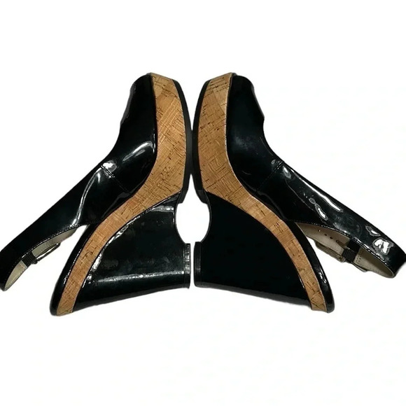 Donald J. Pliner shoes,8.5,cork,black patent leather sling back platform wedge - Picture 5 of 14